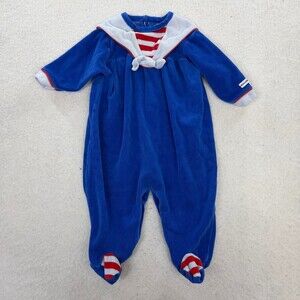 Vintage Retro Baby Little Me by Schwab Blue Nautical Sailor Jumpsuit Size 9M
